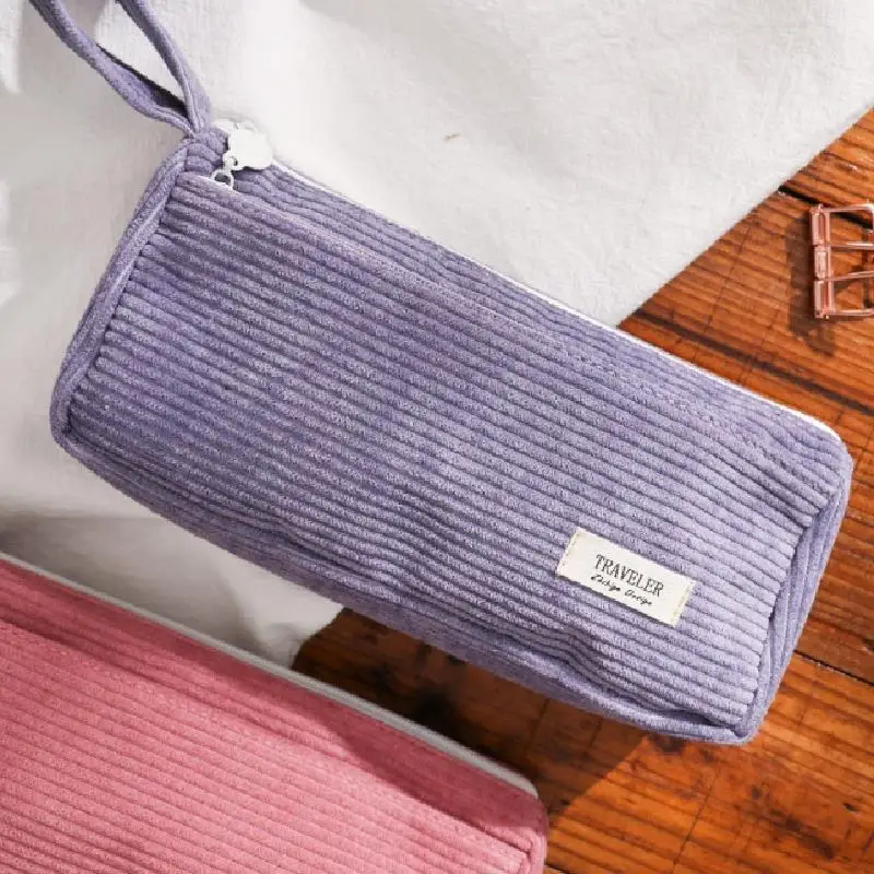 Korean Corduroy Cosmetic Bag Small Makeup Pouch Lady Portable Travel Toiletry Bag Necesserie Organizer Student Cute Pencil Case