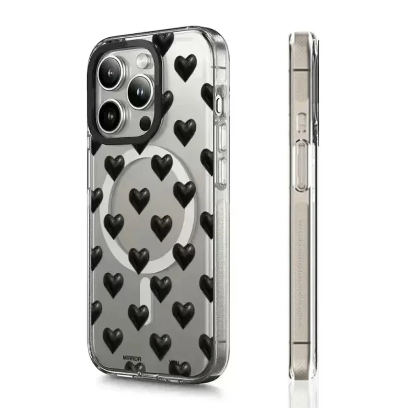 

Acrylic Transparent Border Black Heart iPhone 13 14 15 16 Pro Max Case - Protective iPhone Case with MagSafe