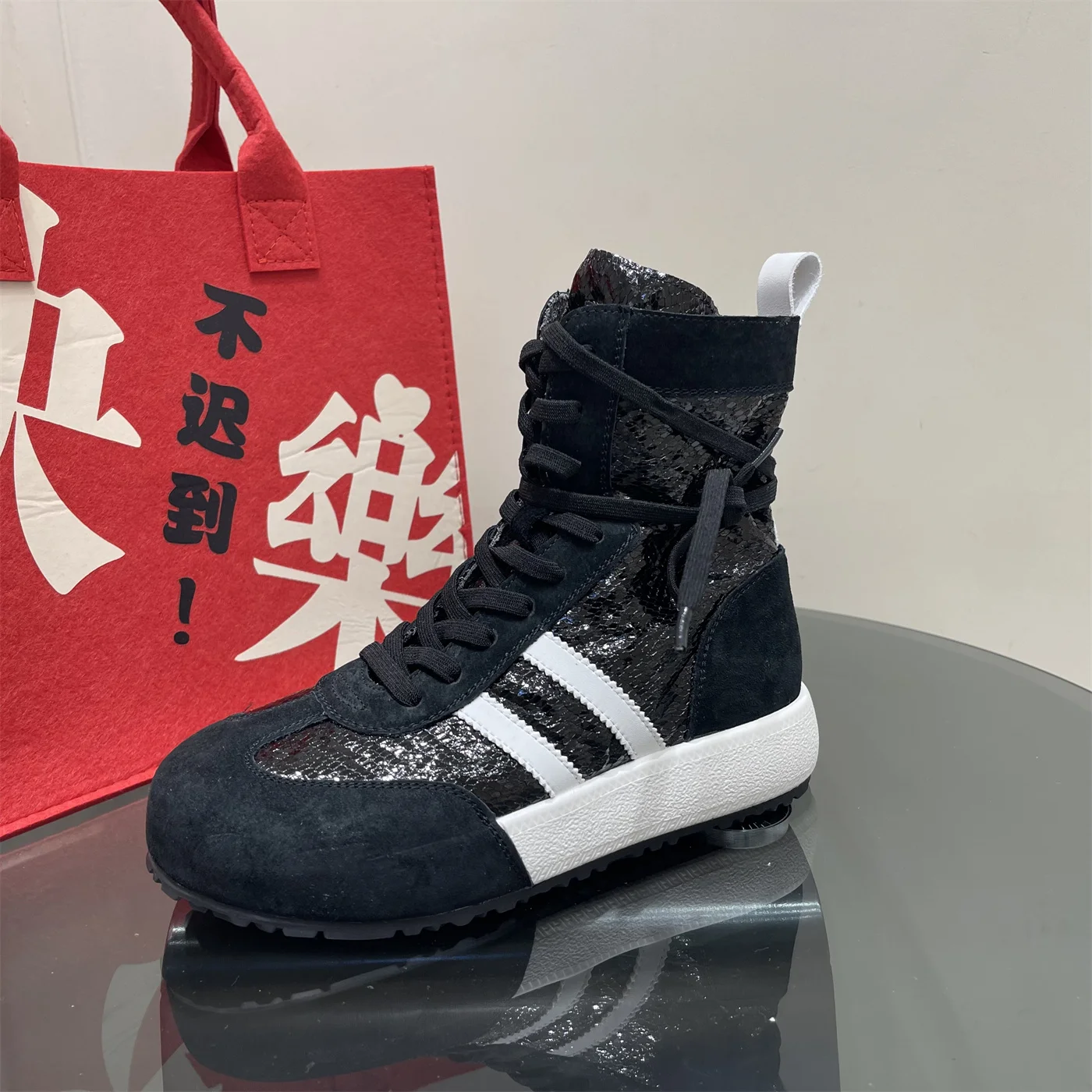 

High-top boxing summer thin casual round head high-top shoes lace-up flat-bottom German training thin boots