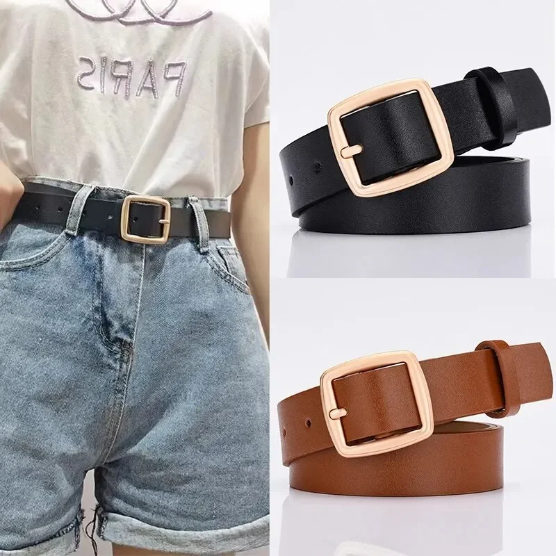 

Women's Belt Soft PU Leather Belt Square Pin Buckle Jeans Belt Korean Version Chic Luxury Brand Ladies Vintage Female Waistband