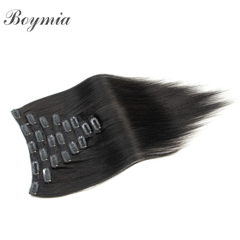 Boymia yaki grampo de cabelo humano em extensões 10 "-26" yaki clipe reto peças de cabelo 80-120g 8 pçs/set cor nautral para as mulheres traseiras