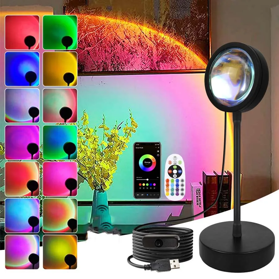 LED RGB Sunset Projector Lamp Tuya Smart Atmosphere Night Light Creative Festival Party Decor Bedroom Background Lighting