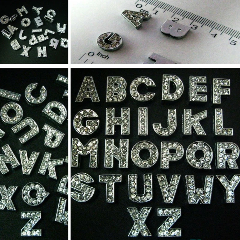 10/26 قطعة من سبائك الزنك الصديقة للبيئة مع حرف A ~ Z كريستال من حجر الراين والبلاتين