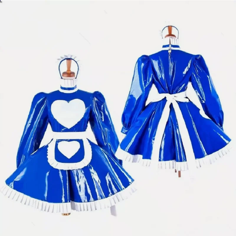 

Maid Girl Sissy Lockable Blue PVC long sleeve Dress cosplay costumes Tailor-made