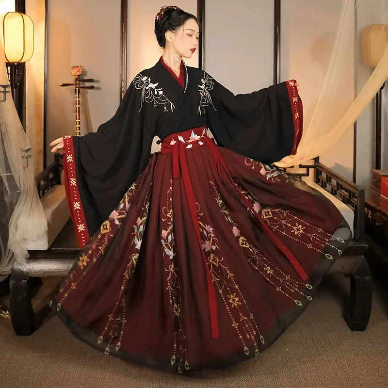 DY20 الصينية التقليدية Hanfu أسود أحمر زي امرأة فستان القديمة فستان الأميرة الشرقية أناقة سلالة تانغ ملابس الرقص 25