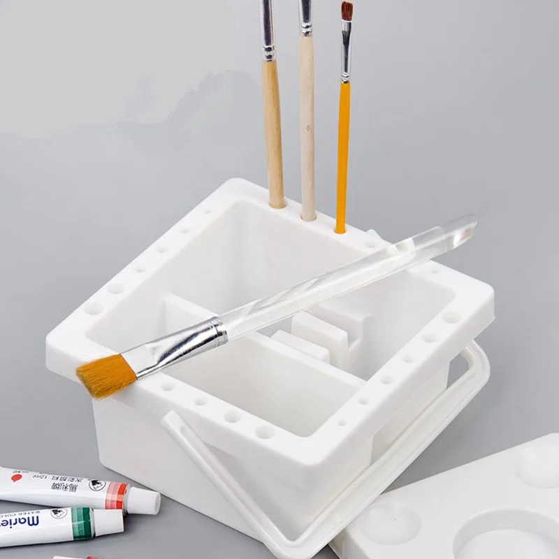 Portable Pen Washing Bucket White Paint Cups Kids Brush Pen Holder Art Buckets Drawing Painting Pens Barrel Square Container