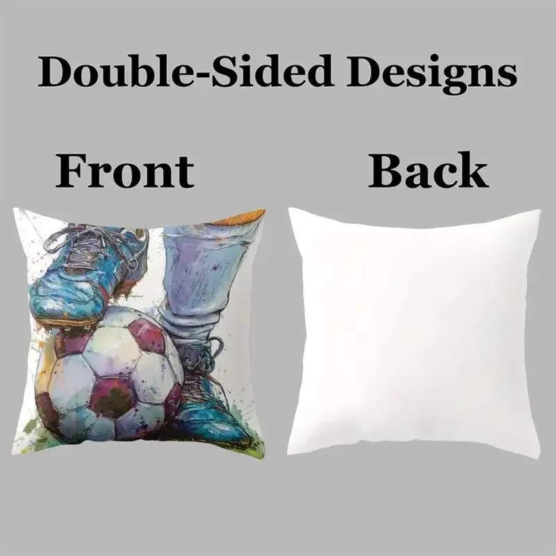 Vibrant Soccer Ball and Cleat Print Throw Pillow Covers Set - Sports Fan Decor for Man Cave or Game Room