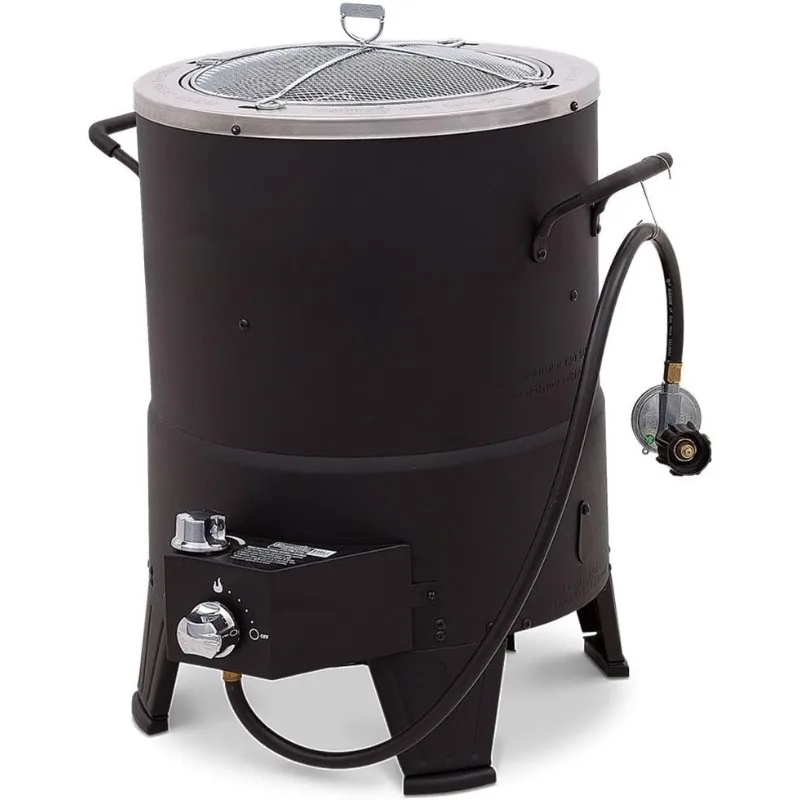 The Big EasyInfrared Oil Less Turkey Fryer Includes cooker,cooking basket,lifter,meat thermometer,and quick start cooking guide.