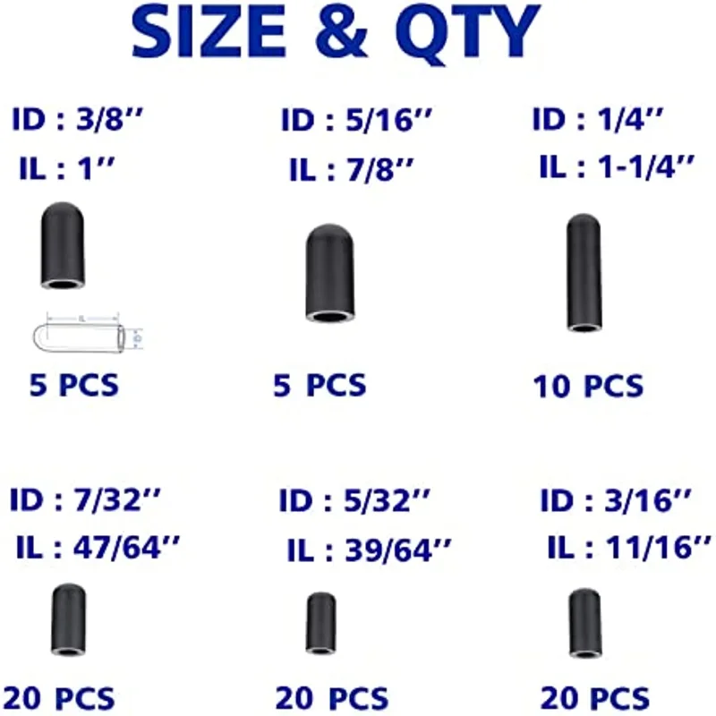 80 sztuk / pudełko Czarna osłona przeciwpyłowa do gumowej osłony kroplomierza do gaźnika samochodowego ID 5/32 cala do 3/8 cala Zestaw nasadek węża gaźnika