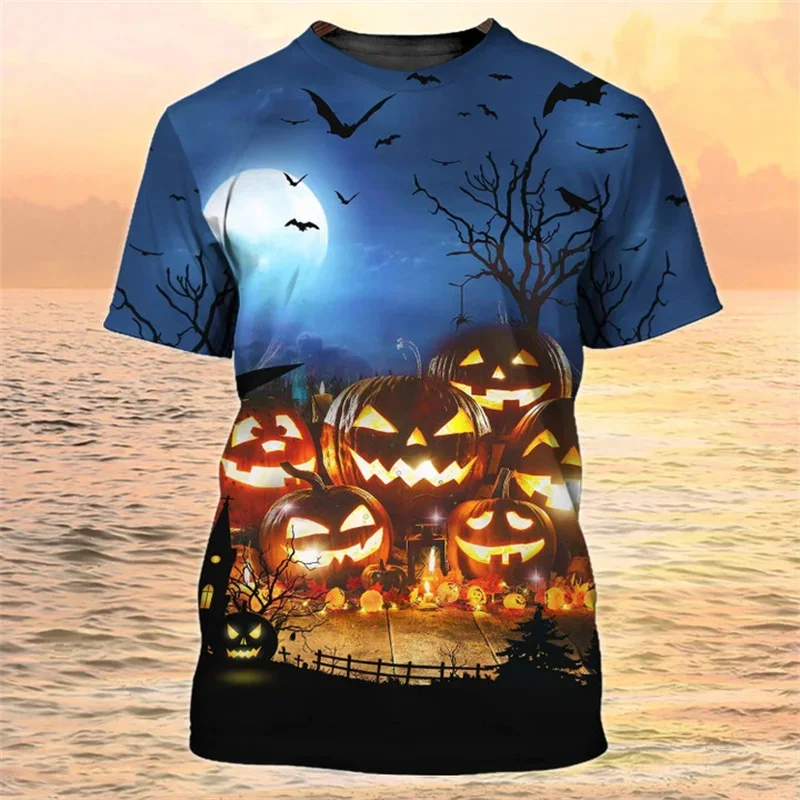 Happy Halloween Pumpkin T-shirt 3D Printed Colorful Round Neck T Shirts Men's Short Sleeve Tops Oversized Street Graphic T-shirt
