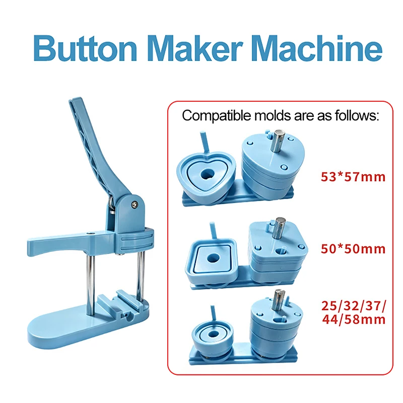 Blue Manual Push-pull Badge Machine Heart/Square Button Mould Soft Magnetic Badge Refrigerator Mold Badge Parts Sets DIY Tool