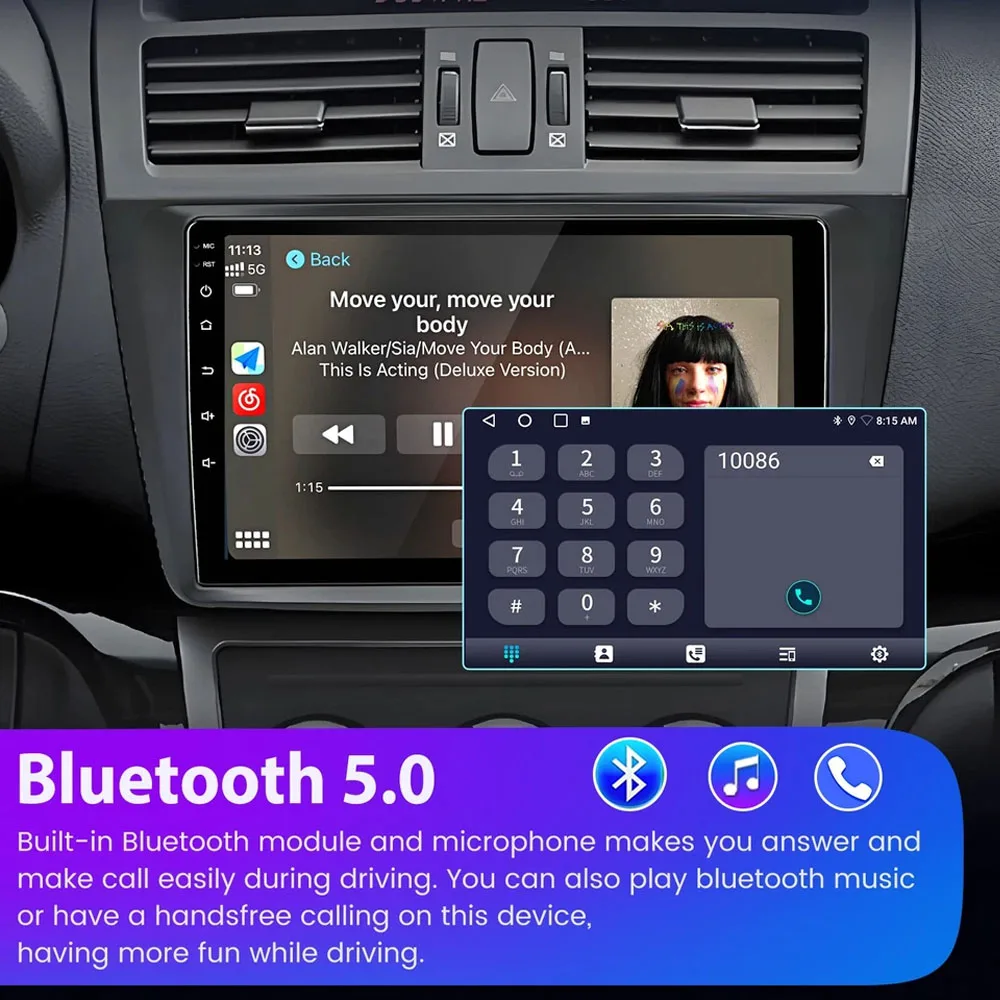 Android 15 Autoradio Stereo 9-inch DAB + Fit voor Carplay Android Auto WiFi SWC GPS Navi AHD Camera 2 + 64G voor Mazda 6 2007 - 2012 - afbeelding 1
