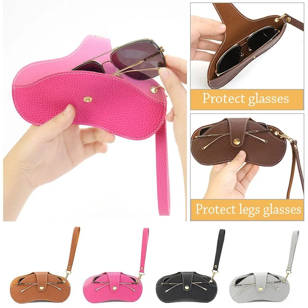 Portable Hanging Neck Handmade Sunglasses Case Glasses Bag PU Leather Glasses Storage Box