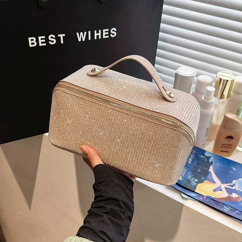 

New Women's Shinning Makeup Bag Travel Toiletries Storage Bag Large Capacity Cosmetics Storage Cases Mini Square Box Handbags