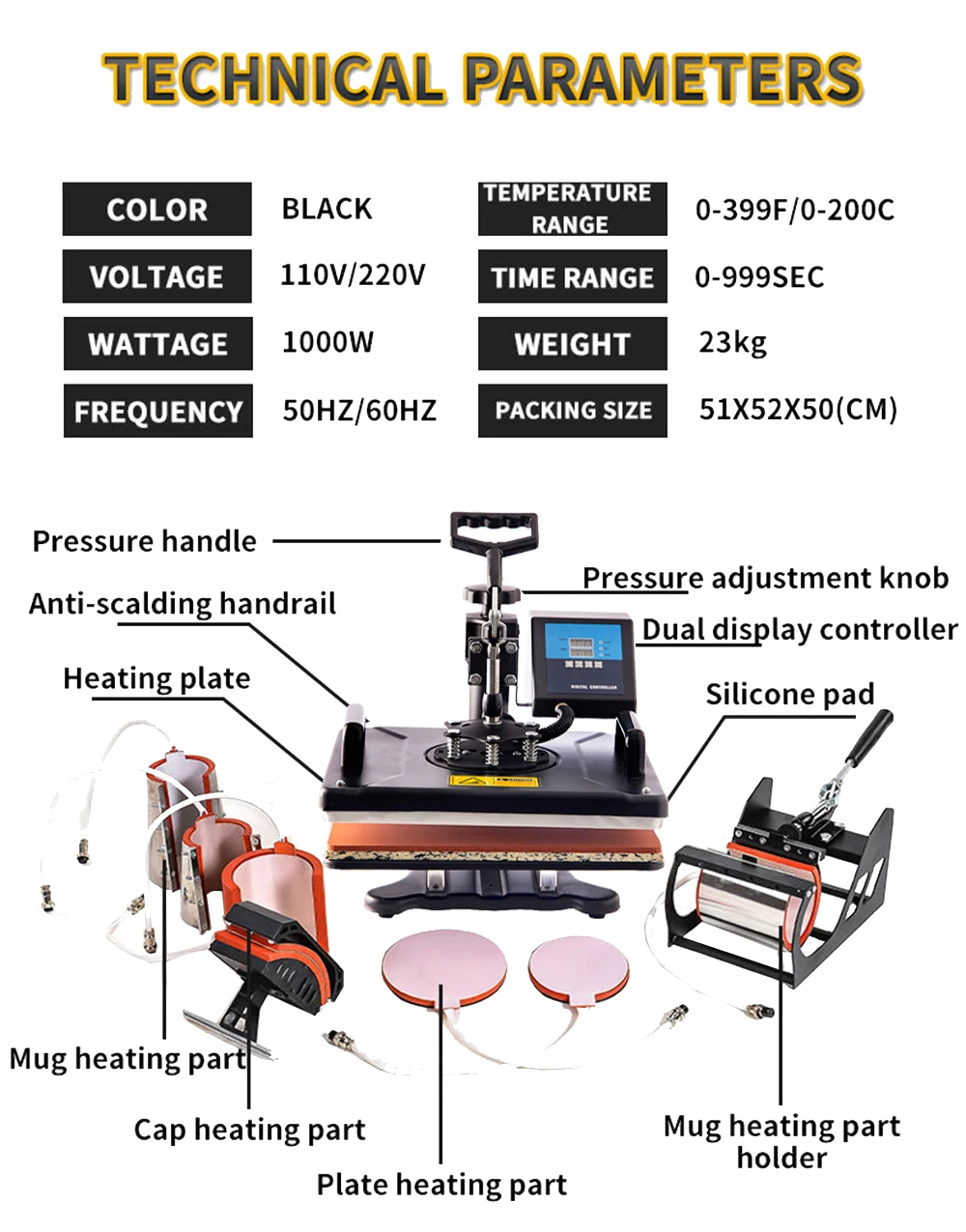 Cheap 30*38CM 8 in 1 Combo Heat Press Machine Sublimation Printer 2D Heat Transfer Machine for Cap Mug Plate Tshirts CE Approved