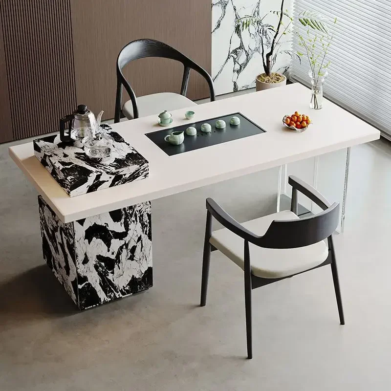 

TAO Легкий роскошный высококачественный креативный балконный белый чайный столик, интегрированный в минималистичный деревянный островок.