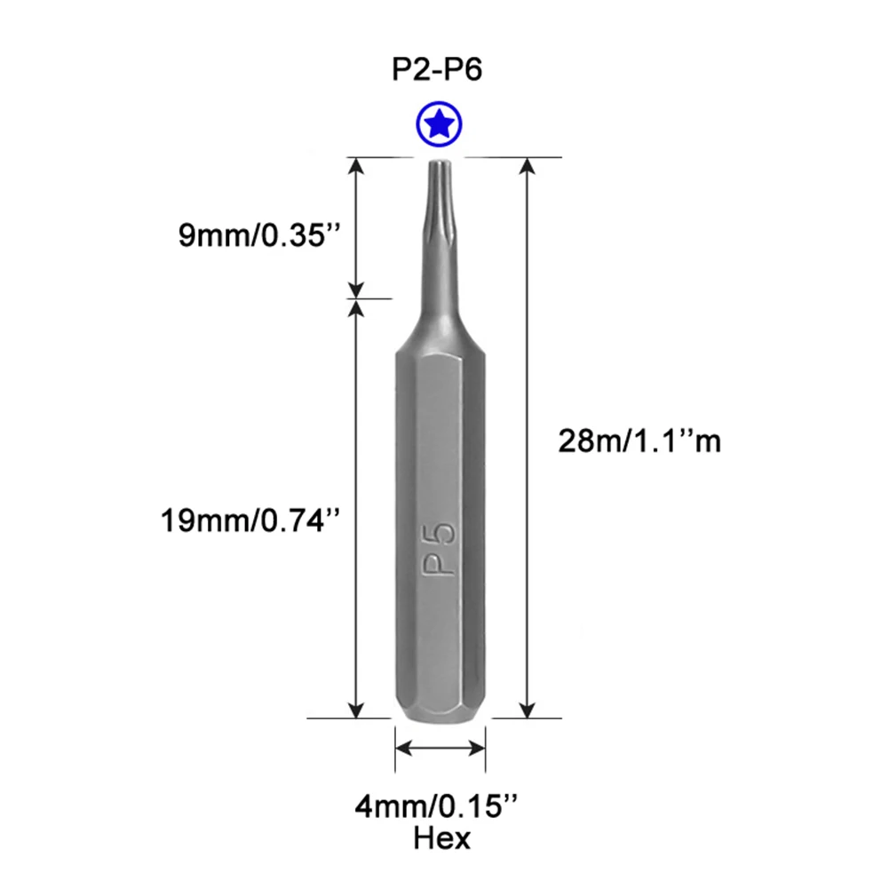 

50 шт. 4 мм маленький Набор отверток с шестигранным хвостовиком P2 P5 P6 пятиугольные электроинструменты для электроинструментов