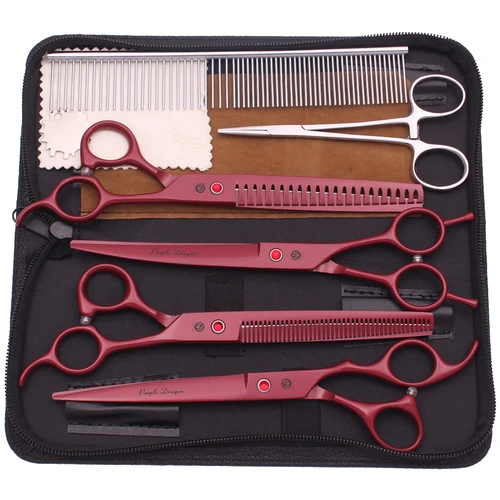 Imagen 2 del producto Tijeras de aseo para perros dragón púrpura, 6,5 "", 7 pulgadas, JP, tijeras de peluquería para mascotas de acero inoxidable, tijeras de adelgazamiento, tijeras curvas Chunker Z3002