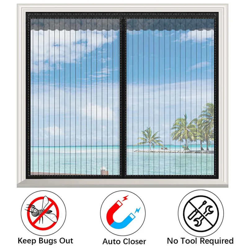 Magnetic Window Screen, Door and Window Screen, Magnetic Closure Door Screen to Keep Mosquitoes and Flies Out - Black