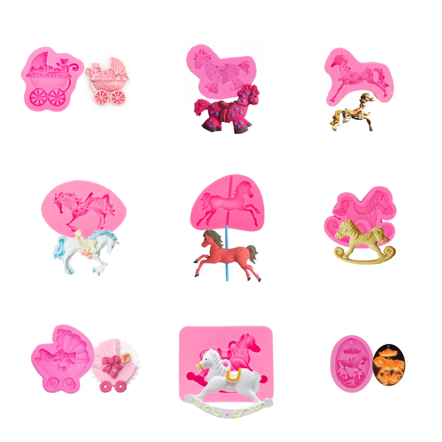 

Kids Rocking Horse Silicone Mold for Gummy Chocolate Candy Sugar Craft Polymer Clay DIY Cupcake Baking Supplies