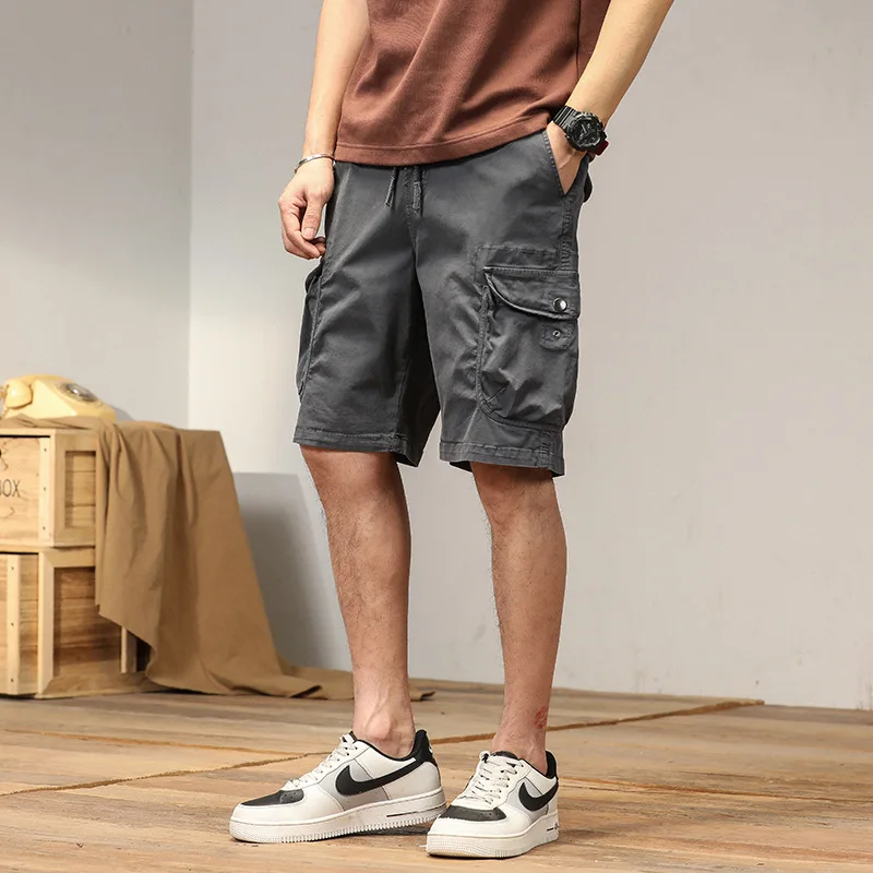 Pantalones cortos de tubo recto para hombre, ropa de trabajo de algodón puro, pantalones casuales con múltiples bolsas, pantalones medianos sueltos, Verano