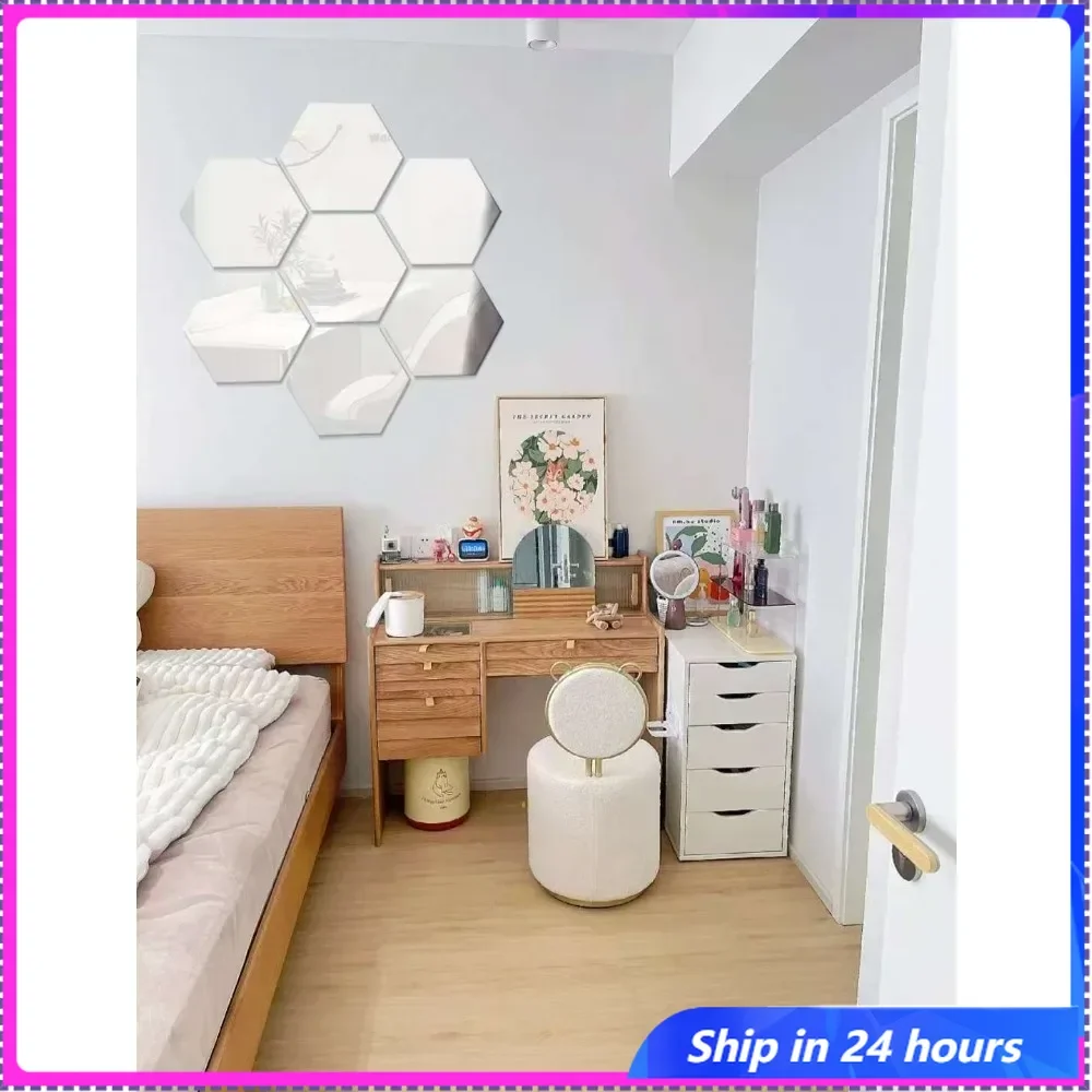 

10Pcs 80 * 70 * 40mm Hexagonal Acrylic Stereoscopic Wall Mirror Self Adhesive Paper Mosaic Tile Decoration DIY Art Jewelry Gift
