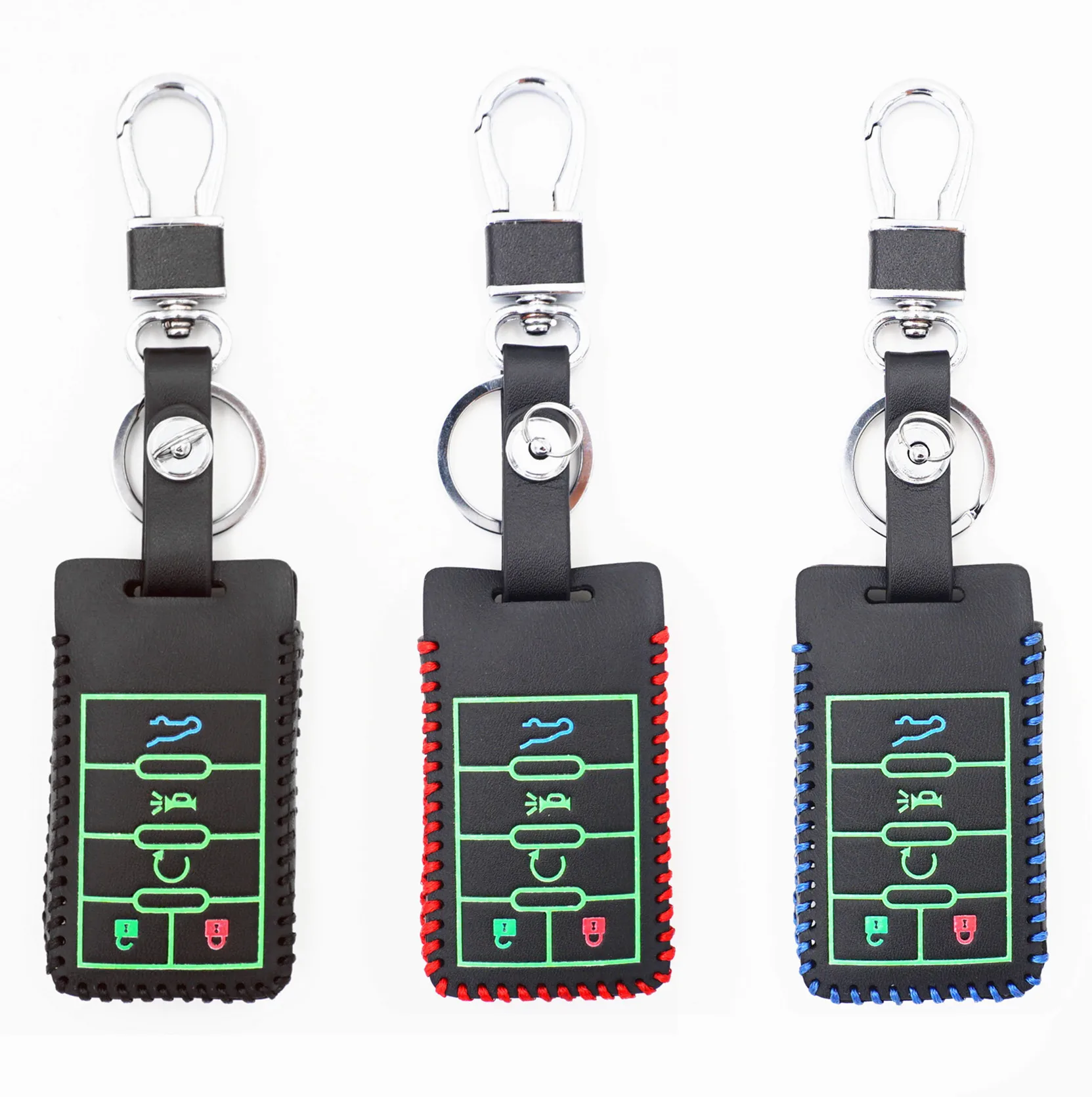 

WFMJ New Leather For Cadillac Escalade SRX XTS ATSL SLS CTS STS ATS 5 Buttons Smart Remote Key Chain Case Fob Bag