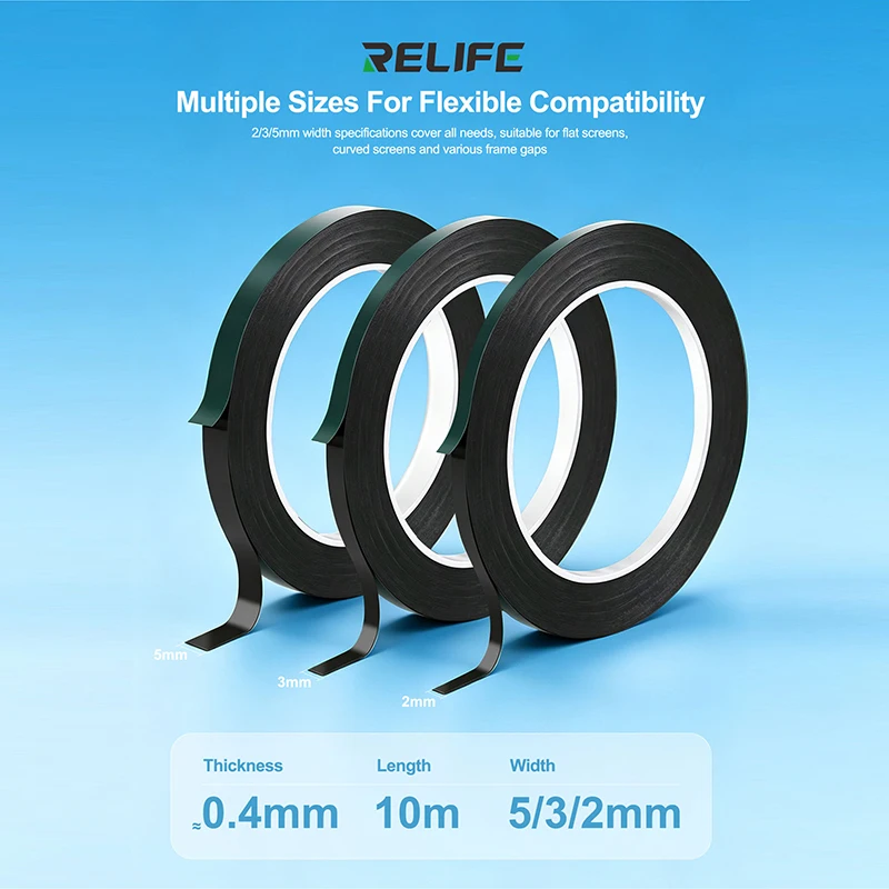RELIFE HX1 2/3/5mm Green Film Black Foam Double Sided Tape 5pcs Set for Mobile Phone Screen Repair Sealing and Cushioning Tools