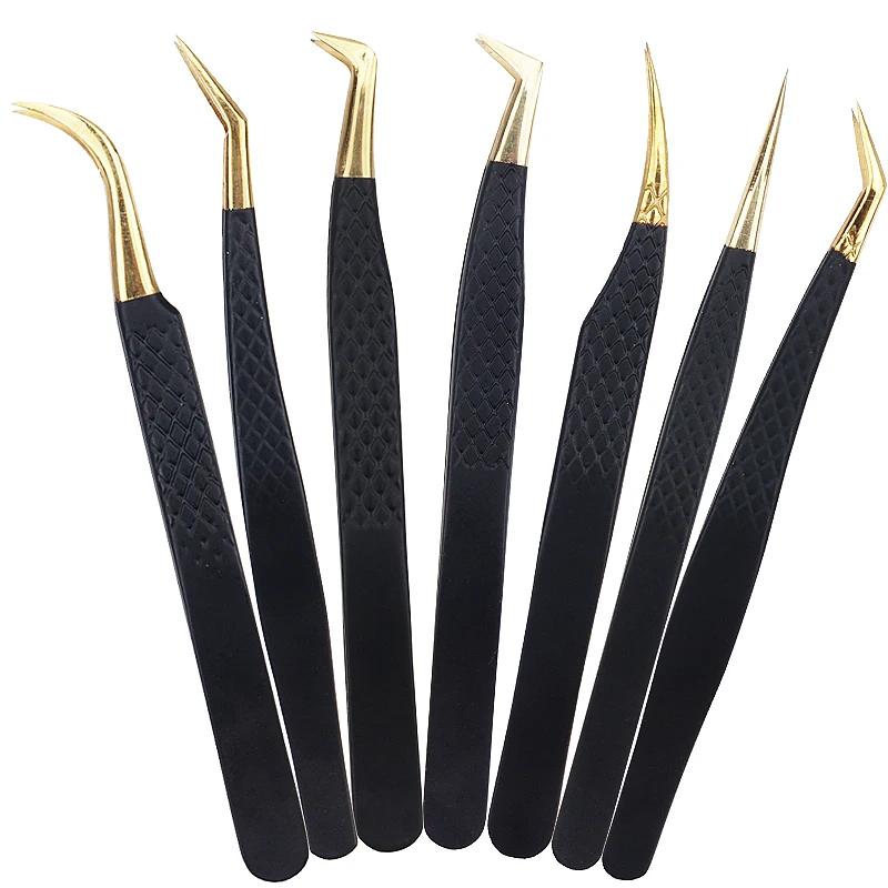 1Pc Anti-static Stainless Steel Black Tweezers Grafting Lashes Extension Supplies Precision Eyebrow Eyelash Tweezer Makeup Tools