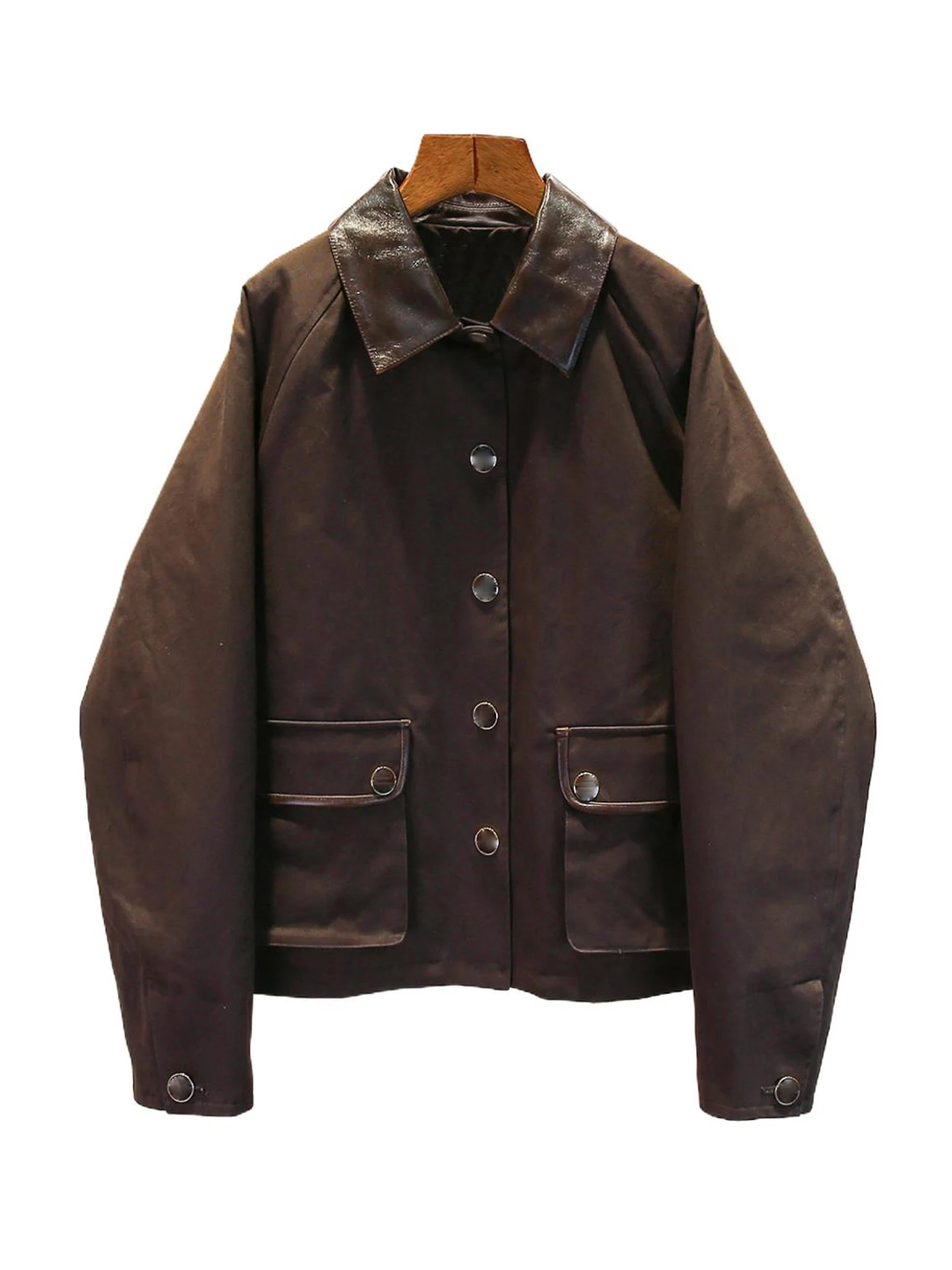 S Home South Oil High End Women's Faion 2025 Autumn Winter Hepburn Sle Versatile Leather Jaet Coat Classic Commute Sle