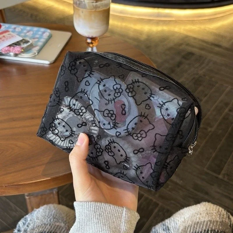Neue Sanrio Hello Kitty Mesh-Material Kosmetik Aufbewahrungstasche Kreative tragbare Handtasche mit hoher Kapazität und Reißverschluss Niedliches Mädchenzubehör