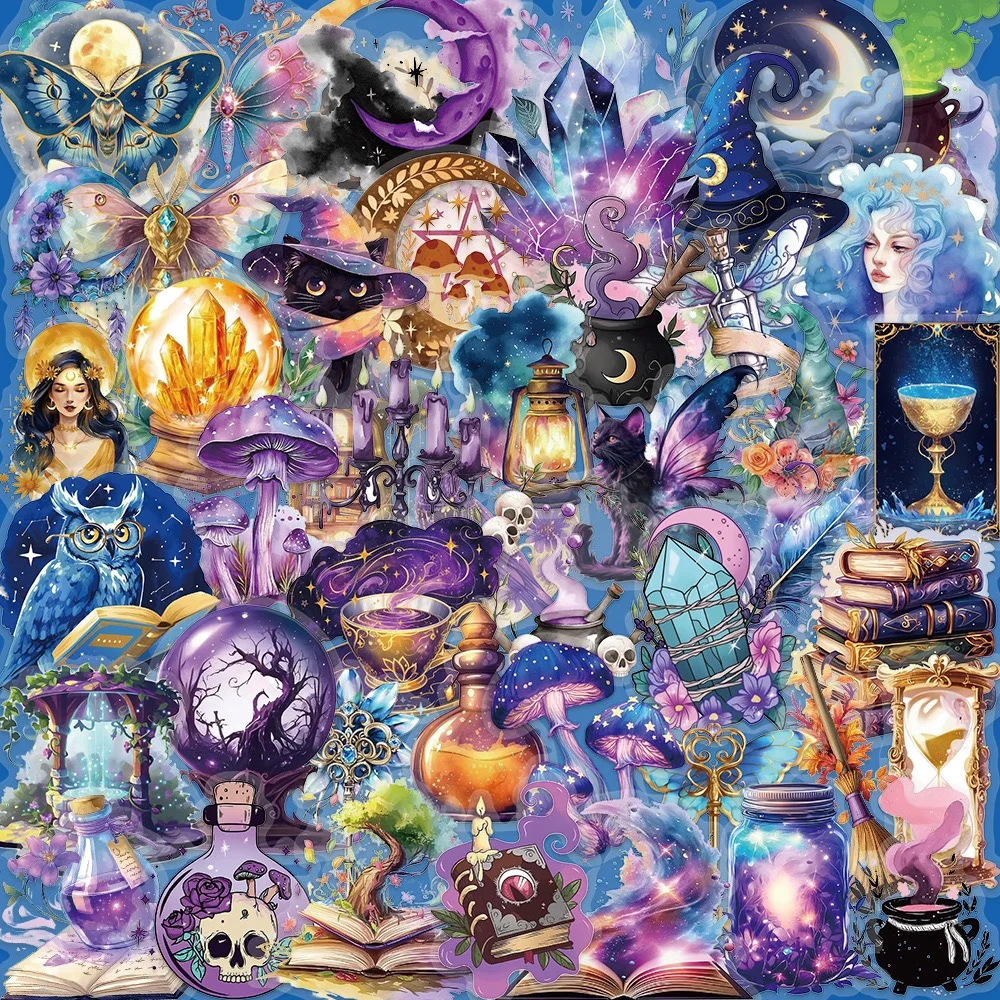 50/100 Stück Lila Gothic Magic World Wald Hexe Aufkleber Ästhetische Goth Graffiti Aufkleber DIY Snowboard Laptop Gepäck Auto Aufkleber