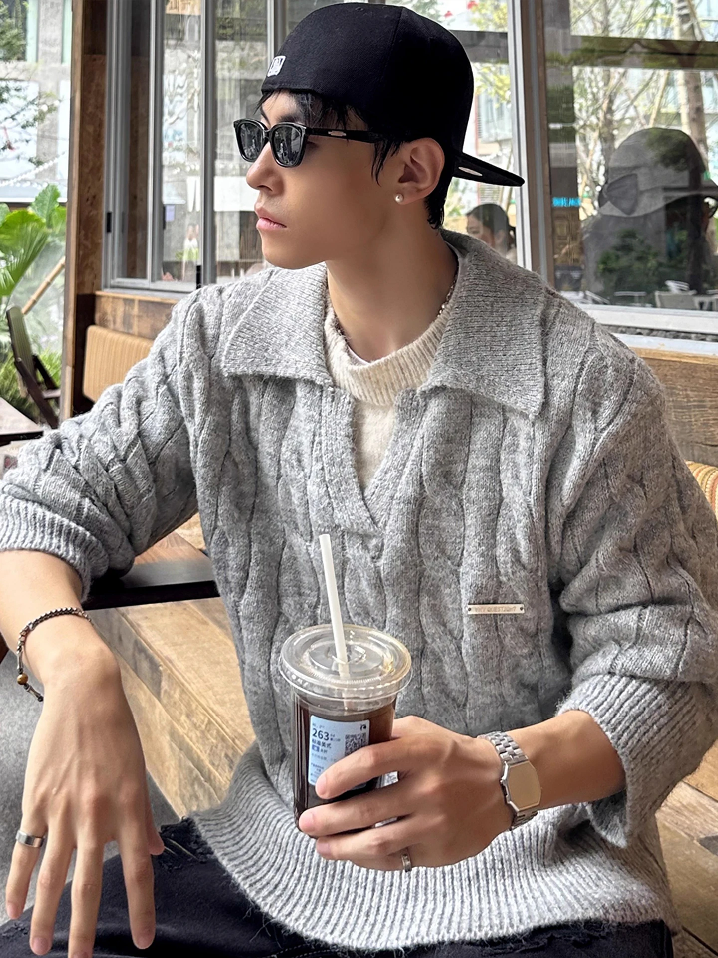 

Мужской вязаный свитер American Sle, повседневный, свободного кроя, с длинными рукавами, из полиэфирного волокна, винтажный, с отложным воротником