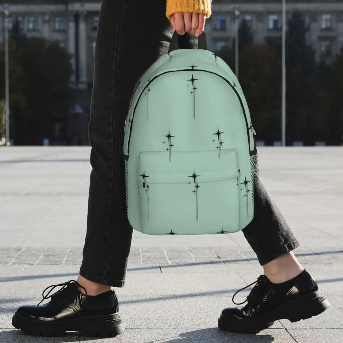1950s Atomic Age Retro Starburst In Mint Green And Black Backpack Student BookBag Men Women School Bag Computer Shoulder Bags