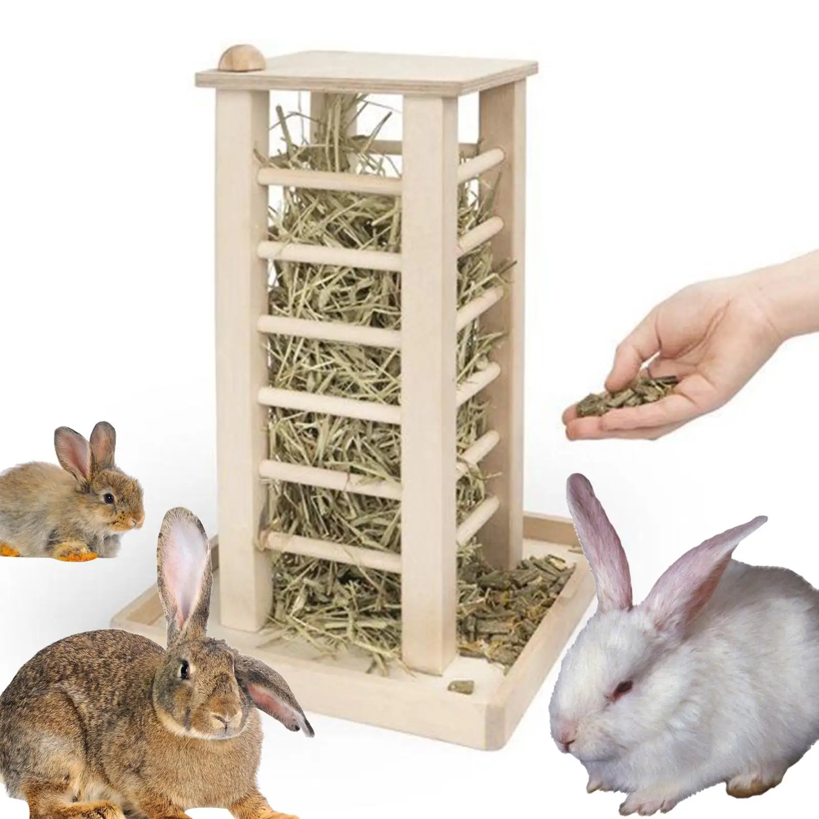 Bunny Hay Manger Feeder Hay Holder Wooden Rabbit Hay Feeder for Small Animals Cage Accessories Guinea Pig Hedgehog Ferret