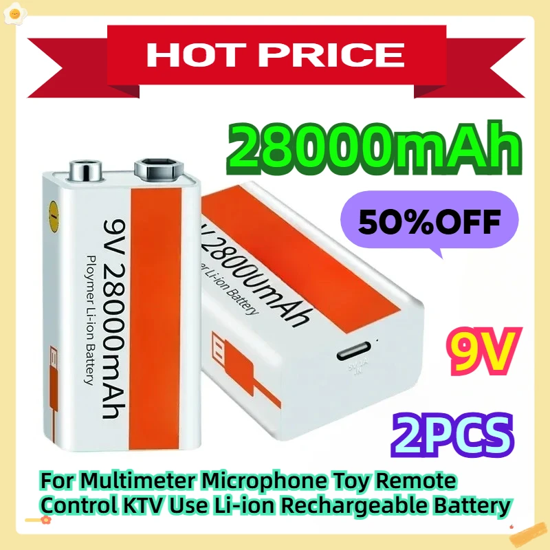 

For Multimeter Microphone Toy Remote Control KTV Use Li-ion Rechargeable Battery 9V 28000mAh 2pcs