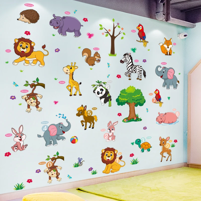 

Elephant Lion Horse Wall Stickers DIY Animal Tree Mural Decals for Kids Rooms Baby Bedroom Kindergarten Nursery Home Decoration