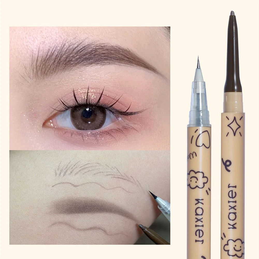 Ultra Fijne Vloeibare Wenkbrauw Potlood Tweekoppig Zweetbestendig 3d Levendige Wilde Wenkbrauwen Blijvende Professionele Eyeliner Ogen Cosmetica