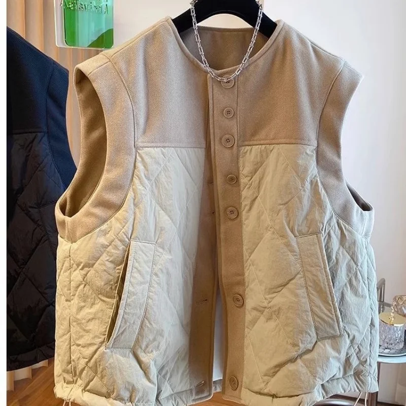 Loose Fitting Cotton Vest Spliced Jacket For Women In Autumn And Winter 2025 New Sleeveless Outerwear Coat W273