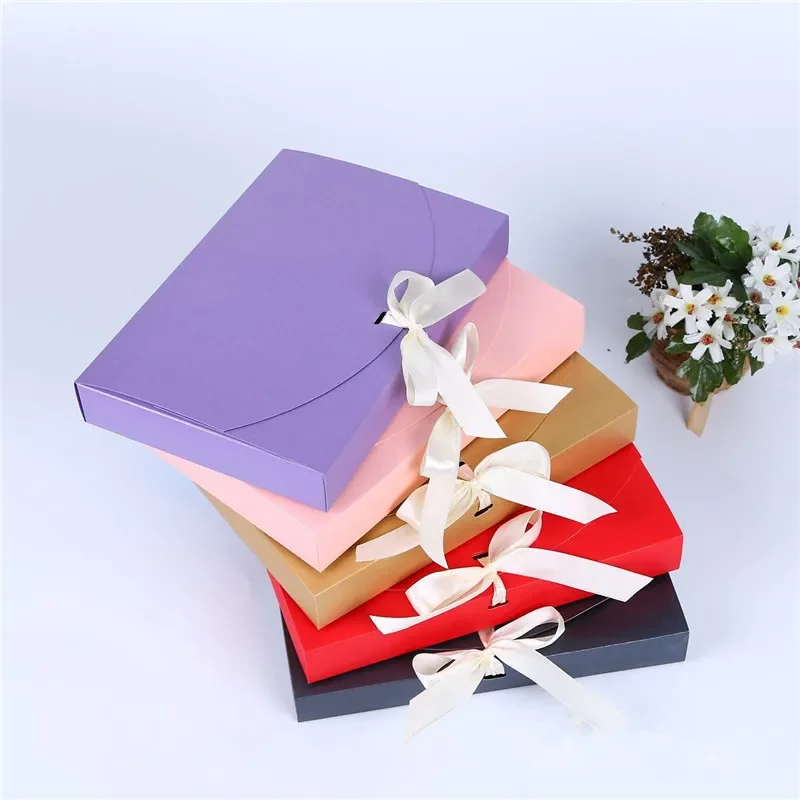 100pcs 26x17.5x3.5cm Large Gift Box Cosmetic Bottle Scarf Clothing Packaging Color Paper Box with Ribbon Underwear Packing Box