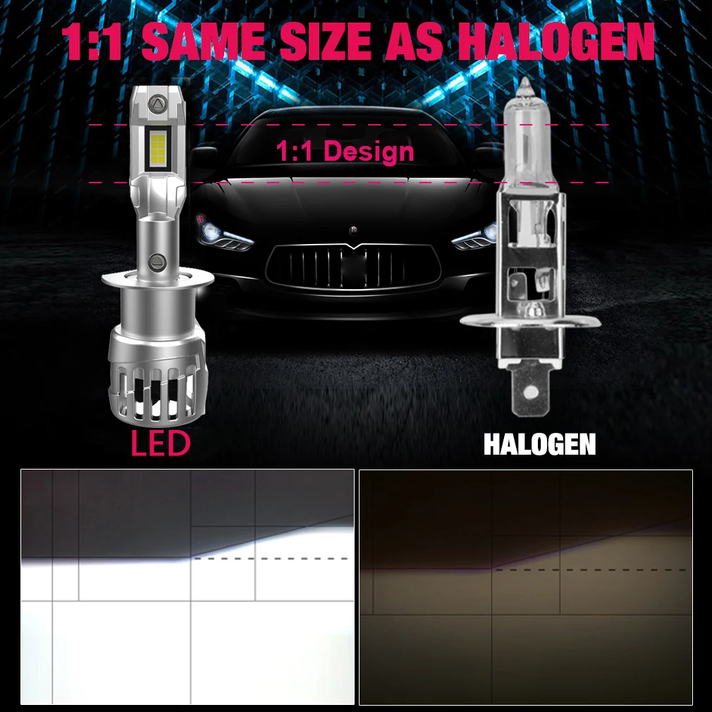 2 قطعة H1 سيارة LED مصابيح المصباح 60 واط صغير 20000LM 6000 كيلو Canbus لا خطأ السوبر مشرق عالية منخفضة شعاع أضواء الضباب 12 فولت ​ التوصيل والتشغيل