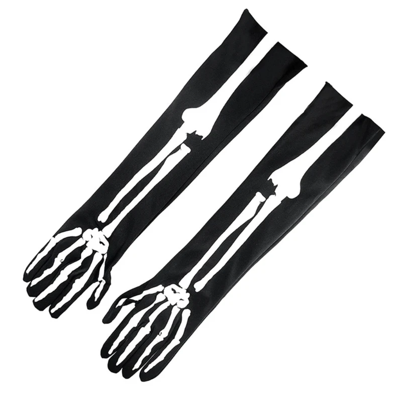 Halloween Gloves Skeleton Bone Print Mittens Full Finger Gloves for Party