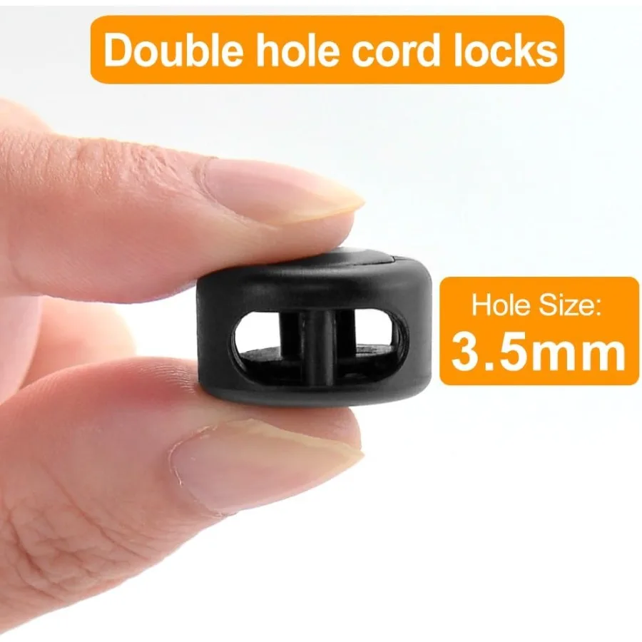 Fechaduras de cabo resistentes com design de furo duplo para fixação segura de cordões sem cadarços de gravata Mochilas de equipamentos ao ar livre e