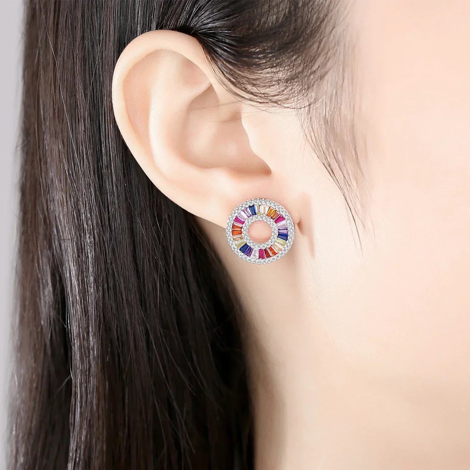 KALETINE 925 Sterling Silver Rainbow Heart Hoop Earrings CZ Korean Fashion Zirconia Women Necklace Rings Set Charm Jewelry Gifts 2