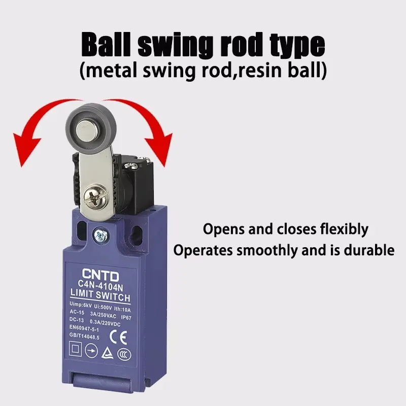 CNTD C4N-4104N Ball Swing  Rod Type Metal Swing Rod Resin Ball Vertical Safety Limit Switch IP67 3A 250V Waterproof Limit Switch
