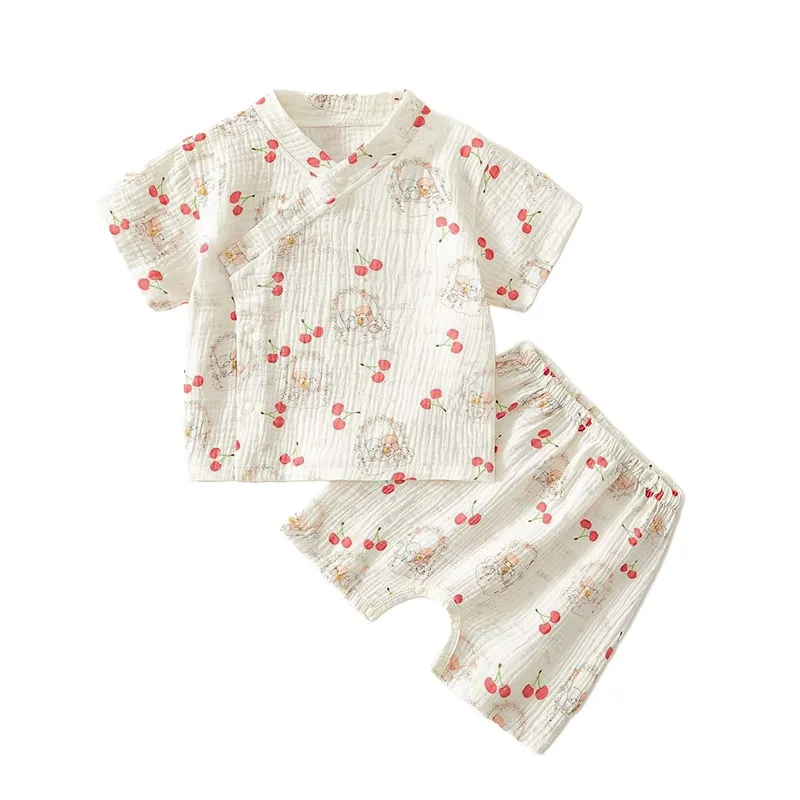 Baby Boys Girls Summer Outfits Clothes Newborn Muslin Cotton Short Sleeves Shirt Shorts Suits Top+Pants Sets 2pcs 0-18M