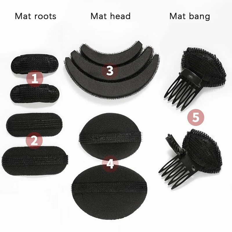 8 pz/set nero Bump It Up Volume riutilizzabile capelli soffici spugna Base per capelli Styling inserto strumento soffio di capelli spugna Clip capelli Bun Maker