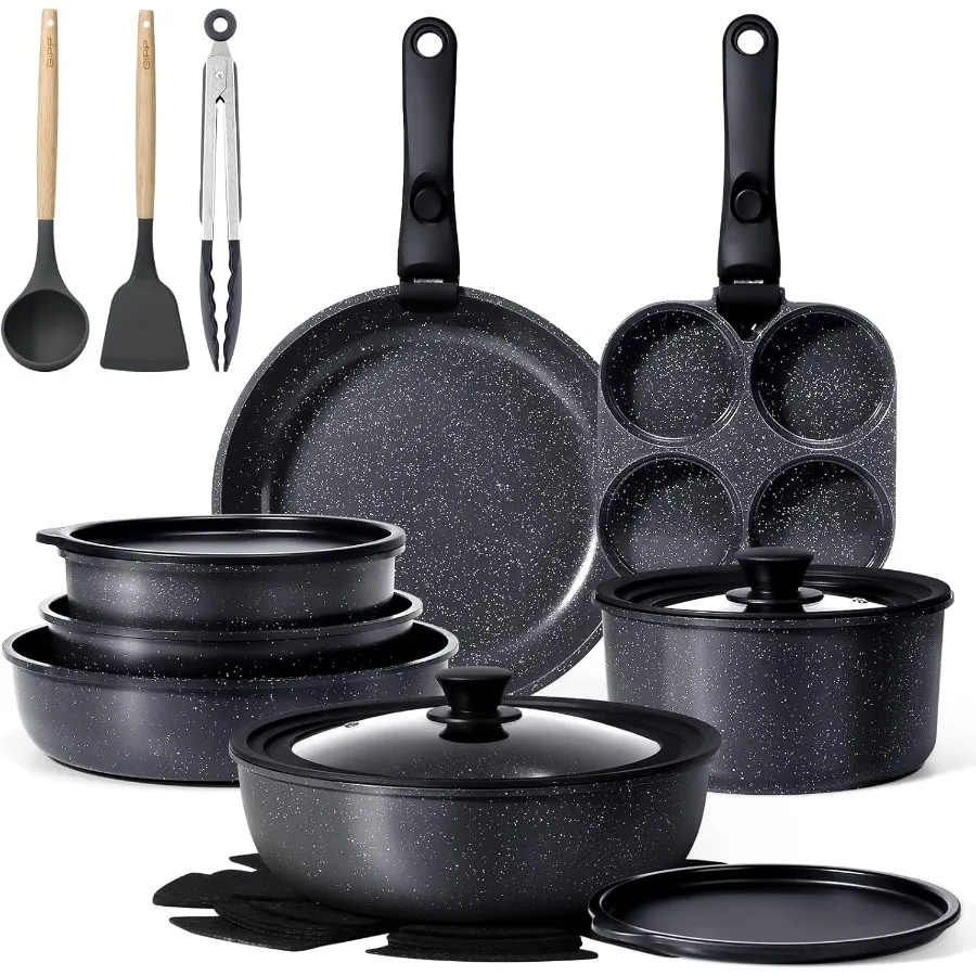 

21Piece Ceramic Cookware Set with Detachable Handles for Healthy Cooking NonStick and NonToxic Design Free from PFAS PFOA and P