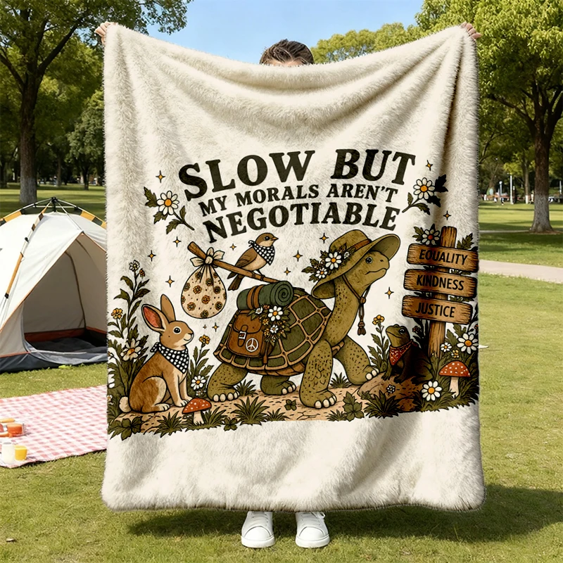Slow But My Morals Aren't Negotiable Cozy Blanket, Protest Turtle Warm Blanket, Equality Justice Flannel, Activist Flann