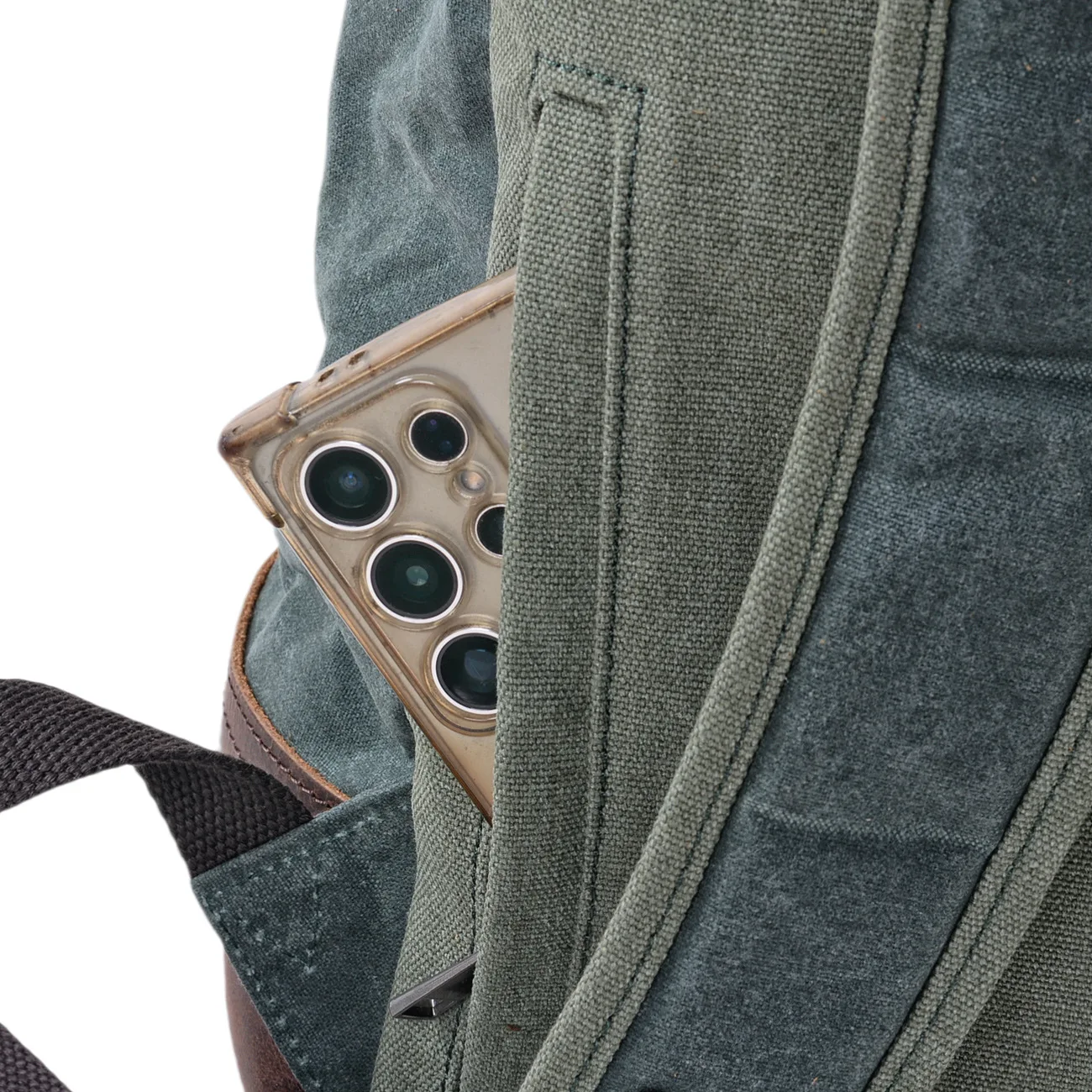 Outdoor Travel Backpack Men's Casual Rucksack Large Capacity Waterproof Waxed Canvas Splicing Leather Hiking Bag